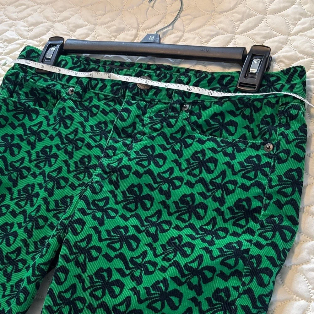 J. Crew Green and Black Bow Patterned Corduroy Ankle Jeans Size 26